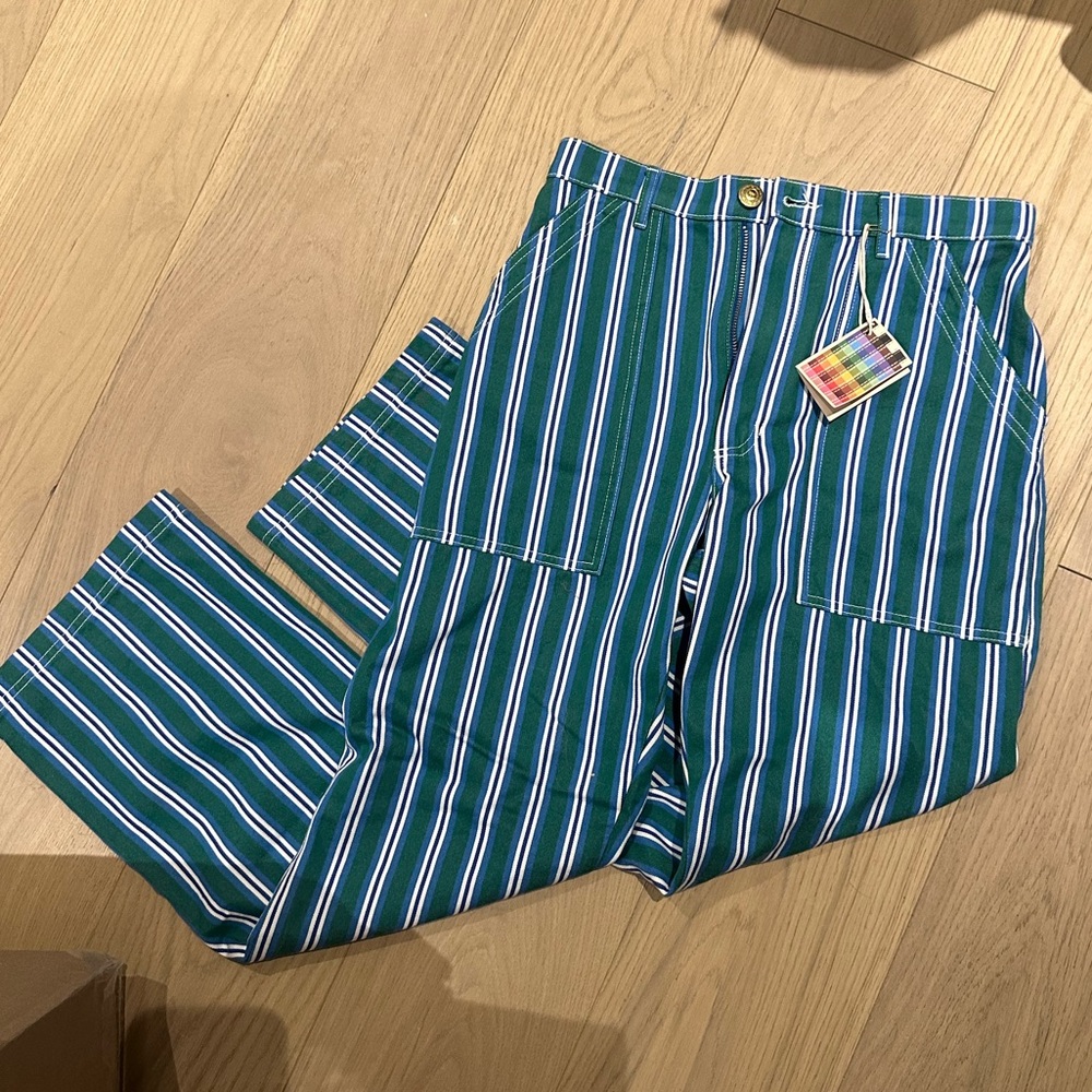 NWT Big Bud Press Work Pants Teal Stripe